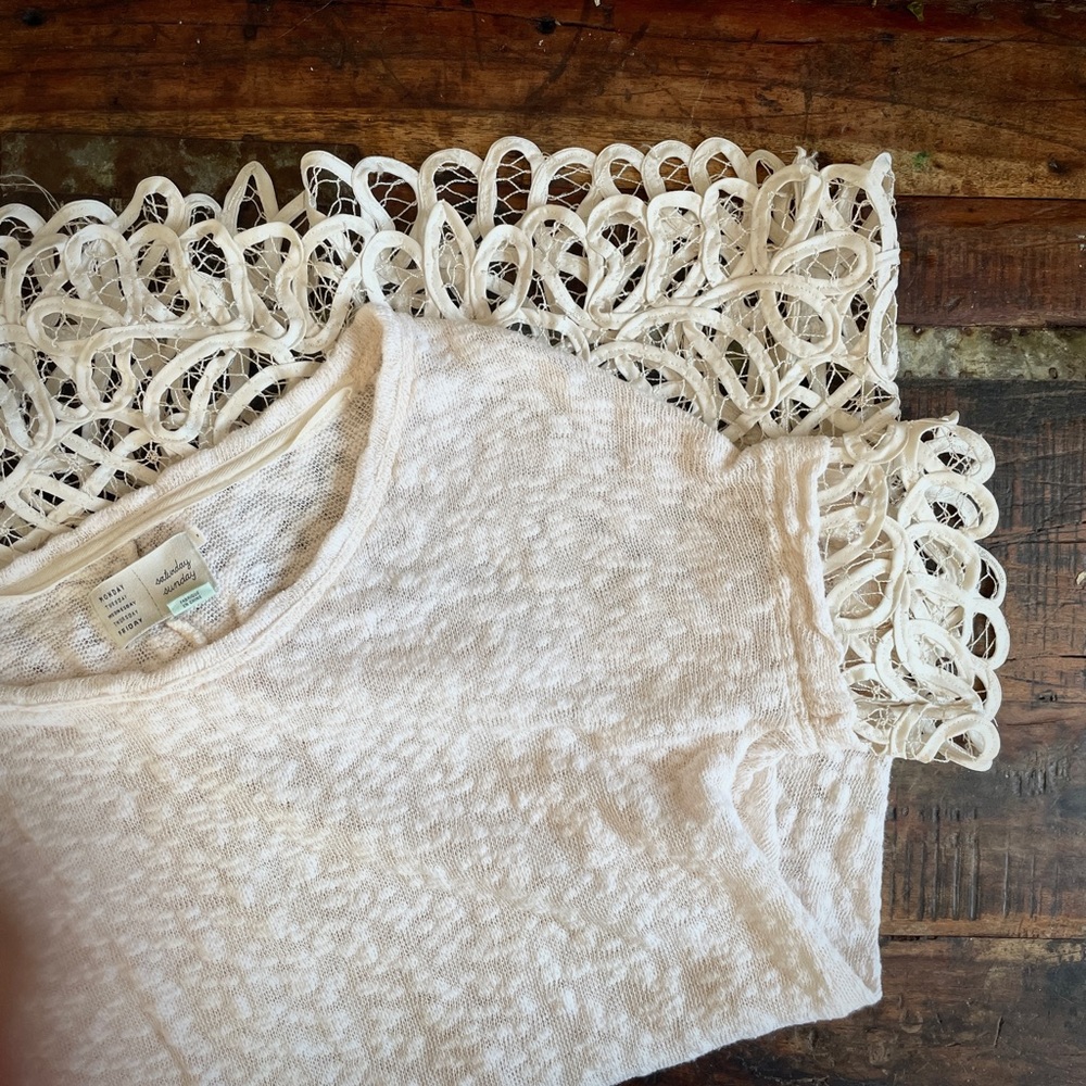 【Anthropologie】Saturday Sunday Cream Short Sleeve Tunic Top Size: M